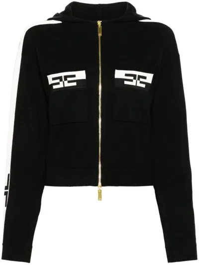 Elisabetta Franchi Logo-jacquard Hooded Cardigan In Schwarz