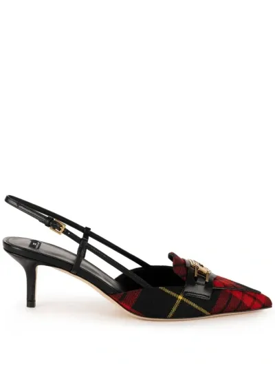 Elisabetta Franchi Tartan Slingback Shoes In Black