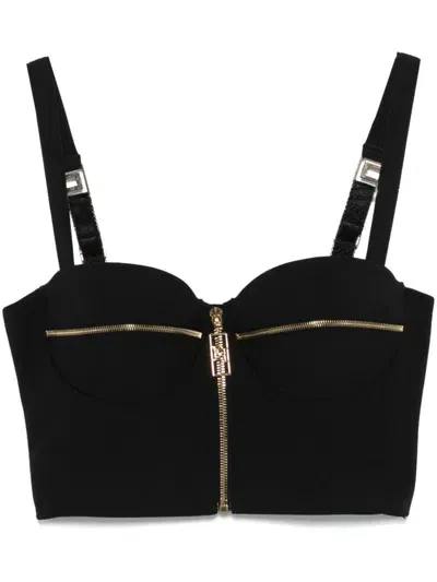 Elisabetta Franchi Zip Balconette Top In Black