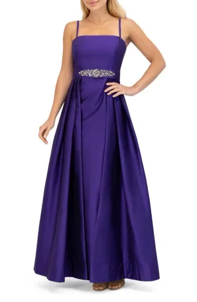 Eliza J Belted Taffeta Ballgown In Ultra Violet