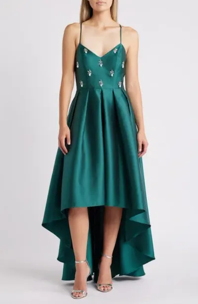 Eliza J Embellished Mikado High-low Cocktail Dress In Emerald