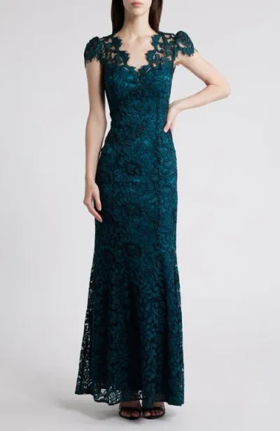 Eliza J Scalloped-edge Lace Gown In Peacock