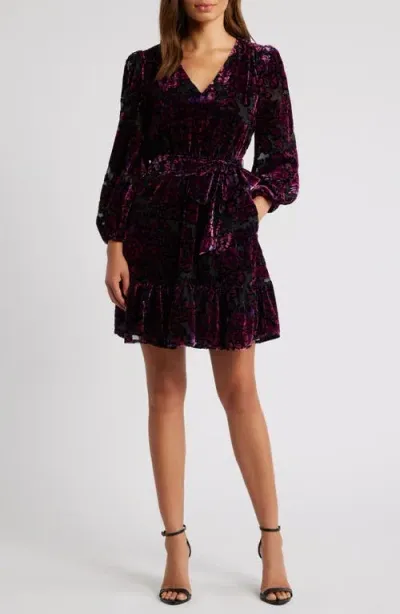 Eliza J Long Sleeve Burnout Velvet Cocktail Dress In Black Wildberry