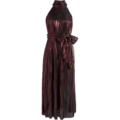 Eliza J Metallic Pleated Cocktail Dress In Wine