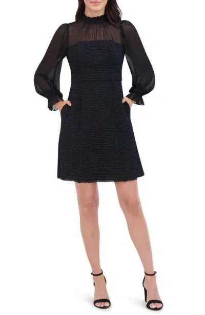 Eliza J Mixed Media Long Sleeve Dress In Black