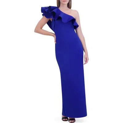 Eliza J Ruffle One Shoulder Bodycon Gown In Cobalt