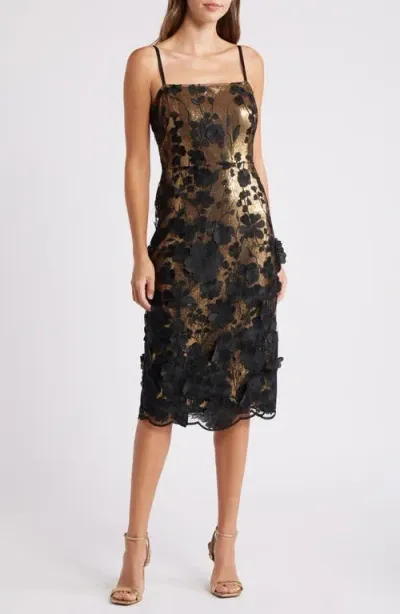 Eliza J Sequin Floral Appliqué Sheath Cocktail Dress In Black Gold