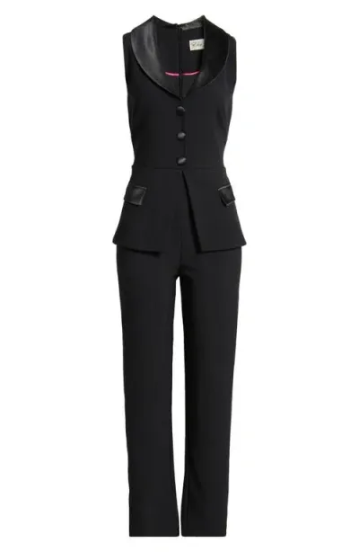 Eliza J Sleeveless Peplum Waistcoat Jumpsuit In Black