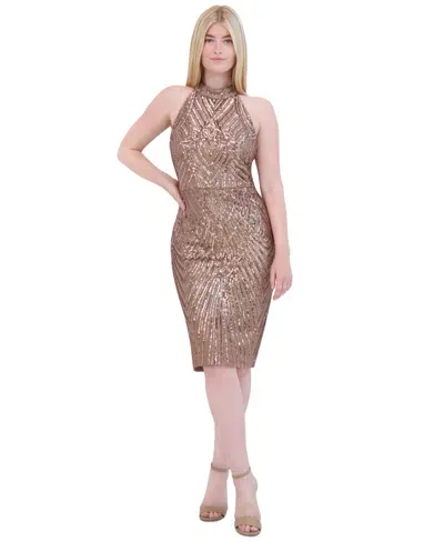 Eliza J Women's Sequined Open-back Sheath Dress In Latte