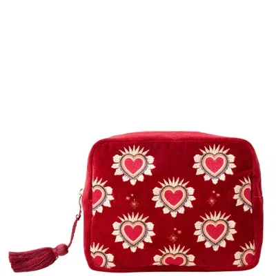 Elizabeth Scarlett Sacred Hearts Rouge Velvet Wash Bag In White