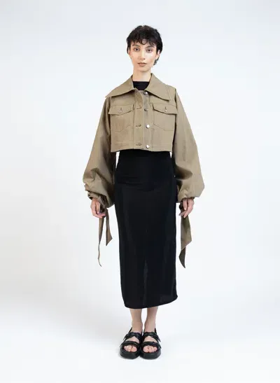 Elleme Denim Jacket With Maxi Sleeves/khaki