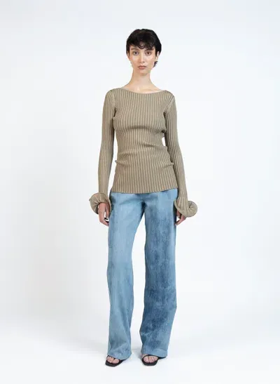 Elleme Knit Fitted Longsleeve Top/khaki In Striped Khaki/brown