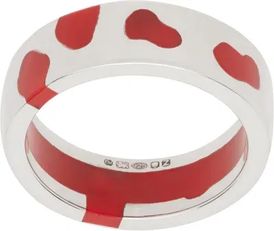 Ellie Mercer Silver & Red Classic Band Ring In Silver/red