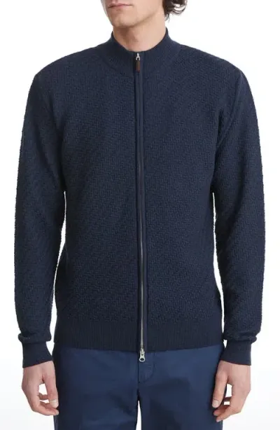 Emanuel Berg Light Gauge Merino Wool Zip Cardigan In Navy