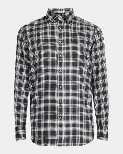 Emanuel Berg Men's Wool Plaid Flannel Sport Shirt In Charcoal