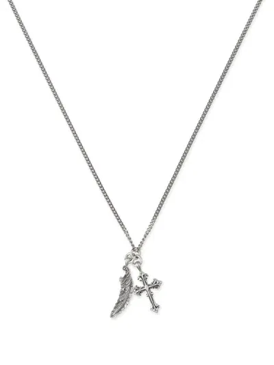 Emanuele Bicocchi Feather And Cross Necklace In Silber