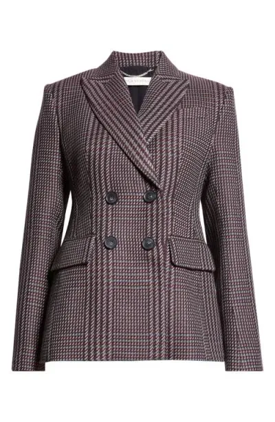 Emilia Wickstead Dida Prince Of Wales Jacquard Double Breasted Wool Blend Blazer In Burgundy/grey/black