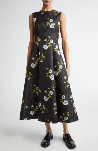 Emilia Wickstead Mara Floral-print Recycled Moiré Midi Dress In Black