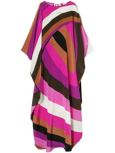 Emilio Pucci Floor-length Silk Kaftan With Abstract Print In Multicolour