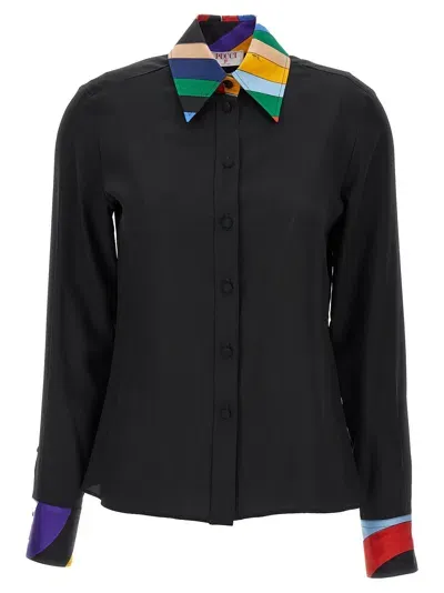 Emilio Pucci Colorful Collar And Cuffs Shirt In Black