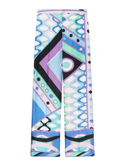 Emilio Pucci Silk Pants In Light Blue