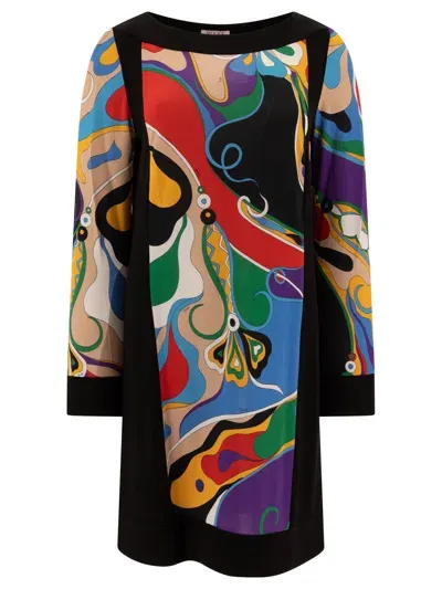 Emilio Pucci Relaxed Fit A-line Dress With Orchid Print In Multi