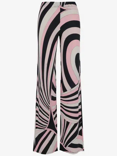 Emilio Pucci Stretch Viscose Pants With Iris Pattern In Red