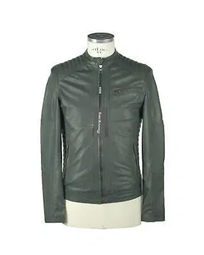 Pre-owned Emilio Romanelli Men's Genuine Leather Moto Jacket - Green In Grün