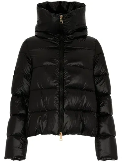 Emma & Gaia Quilted Short Puffer Jacket With High Collar In Black