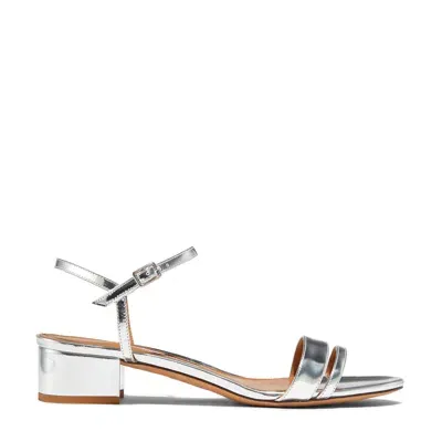 Emme Parsons Simple Block Heels Sandal In Mirrored Silver Metallic