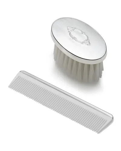 Empire Silver Boy's Shield Design Oval Comb & Brush Set In Silver