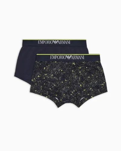 Emporio Armani 2er-pack Eng Anliegende Boxershorts Mit Glitzerndem Sterne-print In Blau