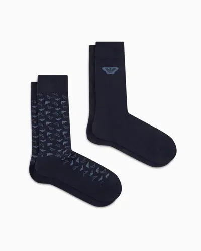 Emporio Armani 2er-pack Socken Mit Jacquard-muster In Blue