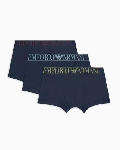 Emporio Armani 3er-pack Asv Eng Anliegende Boxershorts Aus Bio-baumwolle Mit Glänzendem Logoband In Blue