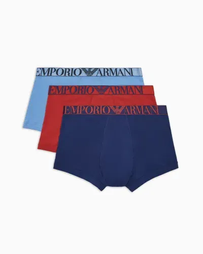 Emporio Armani 3er-pack Asv Eng Anliegende Boxershorts Aus Bio-baumwolle Mit Glänzendem Logoband In Multi