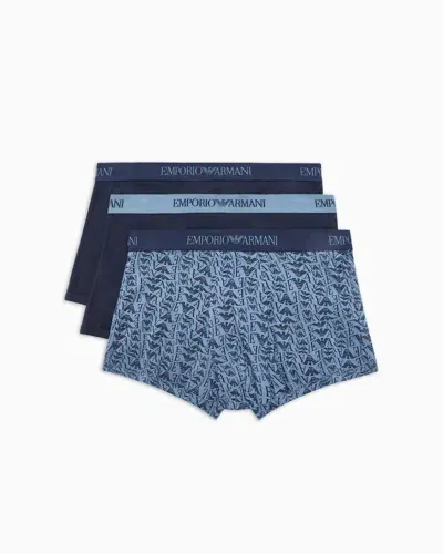 Emporio Armani 3er-pack Eng Anliegende Boxershorts Aus Reiner Baumwolle In Blue