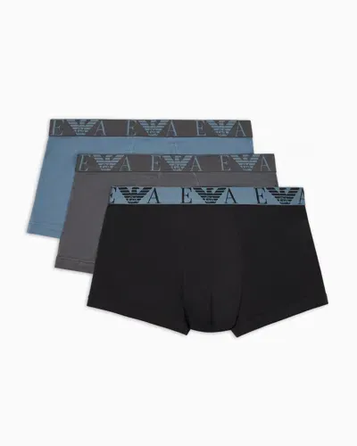 Emporio Armani 3er-pack Eng Anliegende Boxershorts Mit Auffälligem Monogramm-logo In Blue