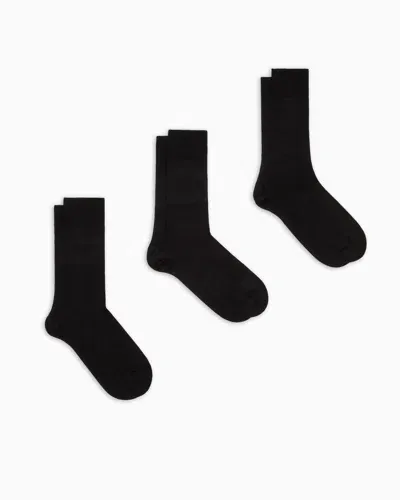 Emporio Armani 3er-pack Socken Aus Merzerisierter Baumwolle Mit Logo Als Intarsie In Black