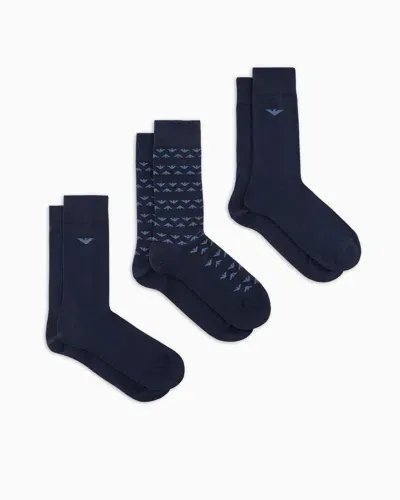 Emporio Armani 3er-pack Socken Mit Adler-jacquard In Blue