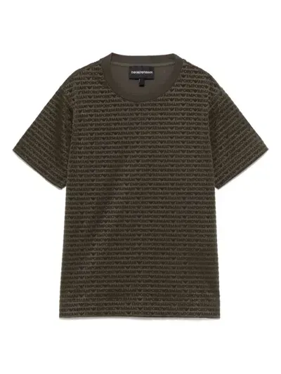 Emporio Armani Kids' All-over Flocked Logo T-shirt In Green