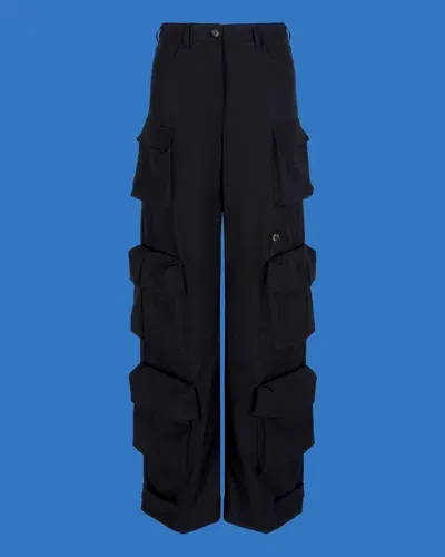 Emporio Armani Asv Black Blue Capsule Collection Multipocket Wool-blend Cargo Trousers