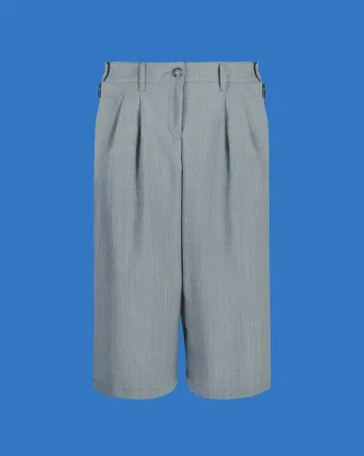 Emporio Armani Asv Black Blue Capsule Collection Wool-blend Bermuda Shorts With Pleats In Gray