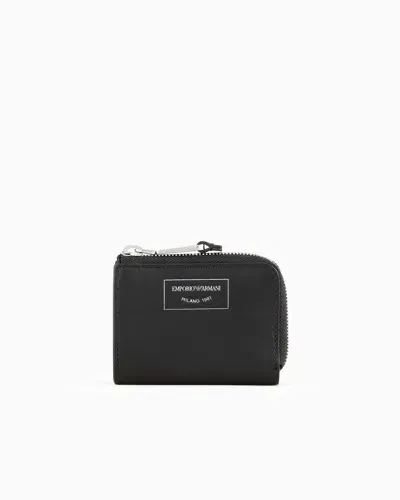 Emporio Armani Asv Ecological Leather Zip-around Mini Wallet In Black