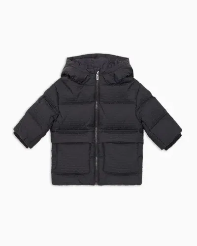 Emporio Armani Kids' Asv Hooded, Quilted-nylon Puffer Jacket With Logo Lettering And Recycled Down In Black