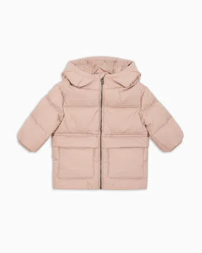 Emporio Armani Kids' Asv Hooded, Quilted-nylon Puffer Jacket With Logo Lettering And Recycled Down In Pink