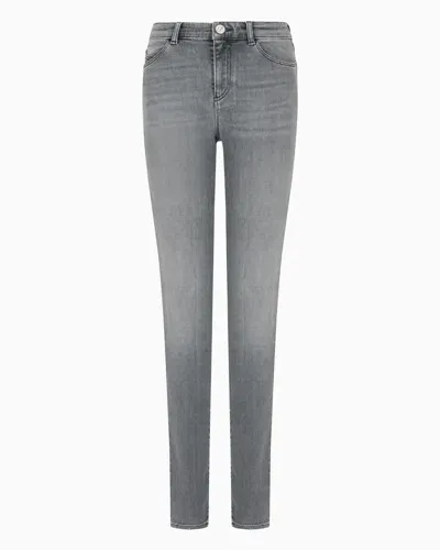 Emporio Armani Asv J18 High-waisted Skinny-leg Jeans In A Worn-look Organic Stretch Denim In Gray