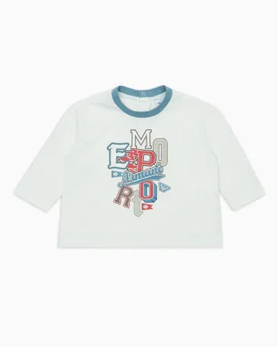 Emporio Armani Kids' Asv Jersey Jumper With Preppy Logo Print In White