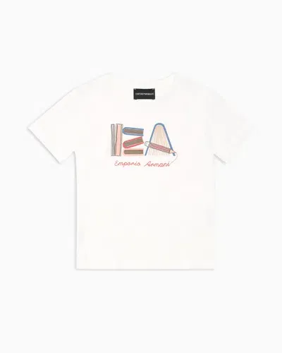 Emporio Armani Kids' Asv Jersey T-shirt With Back-to-school Print In White