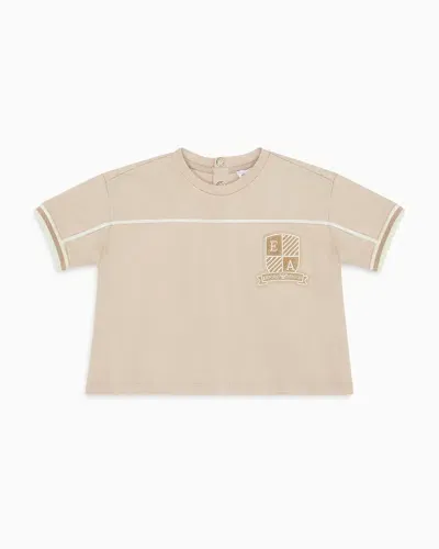 Emporio Armani Kids' Asv Jersey T-shirt With Ea Logo Crest Patch In Neutral