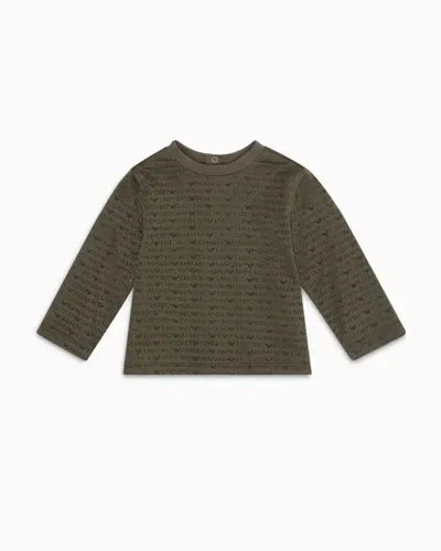 Emporio Armani Kids' Asv Lyocell-blend Jersey Jumper With All-over Flocked Logo In Green